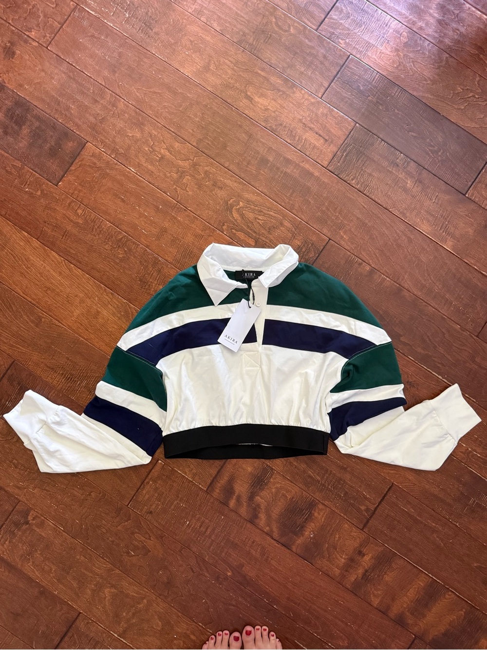 AKIRA White Polo with Dark Green and Navy Panels